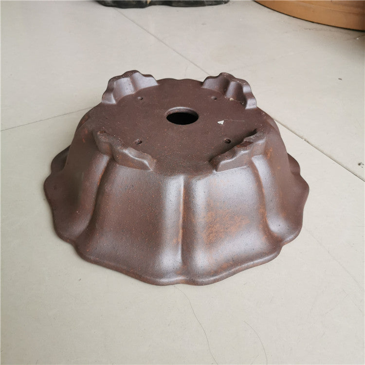 12.2 inch (31cm) Large Flared Lotus-Shaped Bonsai Pot w Petal-Like Walls Bottom Shot