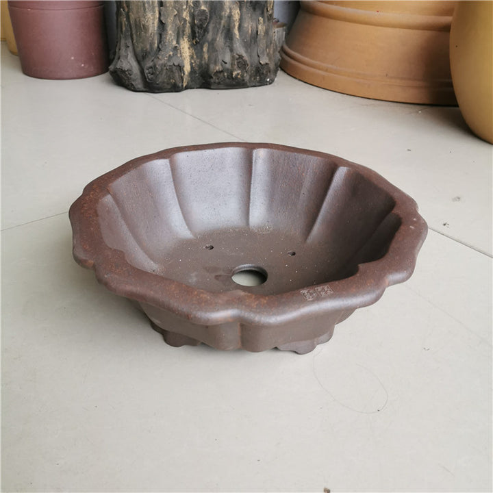 12.2 inch (31cm) Large Flared Lotus-Shaped Bonsai Pot w Petal-Like Walls Inner View