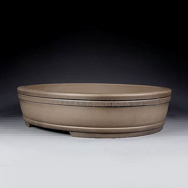12.2 inch (31cm) Large Oval Shallow Bonsai Pot w Decorative Rim Corner View