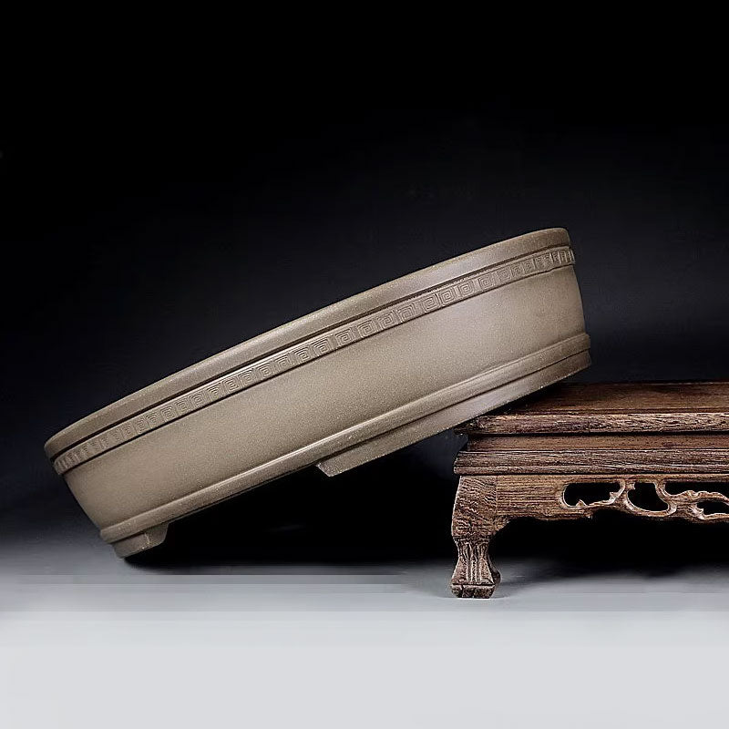 12.2 inch (31cm) Large Oval Shallow Bonsai Pot w Decorative Rim Corner View