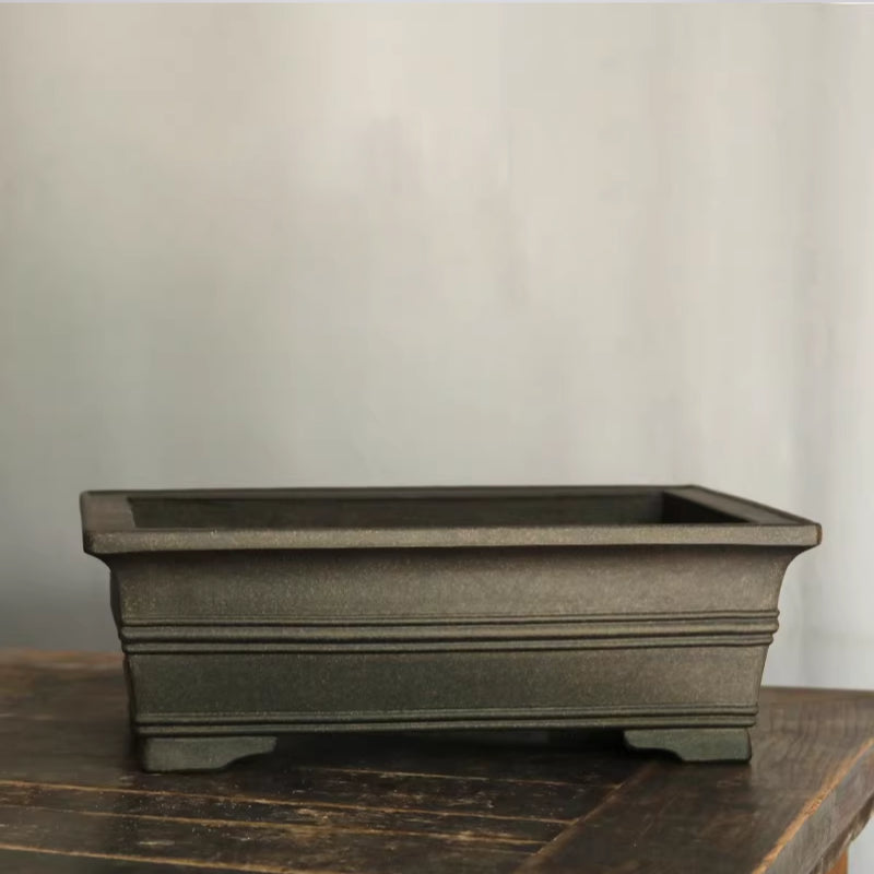 12.2 inch (31cm) Large Rectangular Premium Unglazed Black Speckled Finish Bonsai Pot