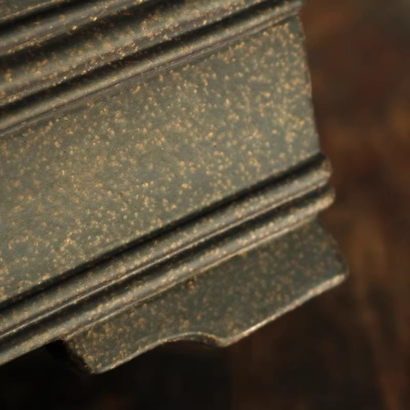 12.2 inch (31cm) Large Rectangular Premium Unglazed Black Speckled Finish Bonsai Pot Bottom Close Shot