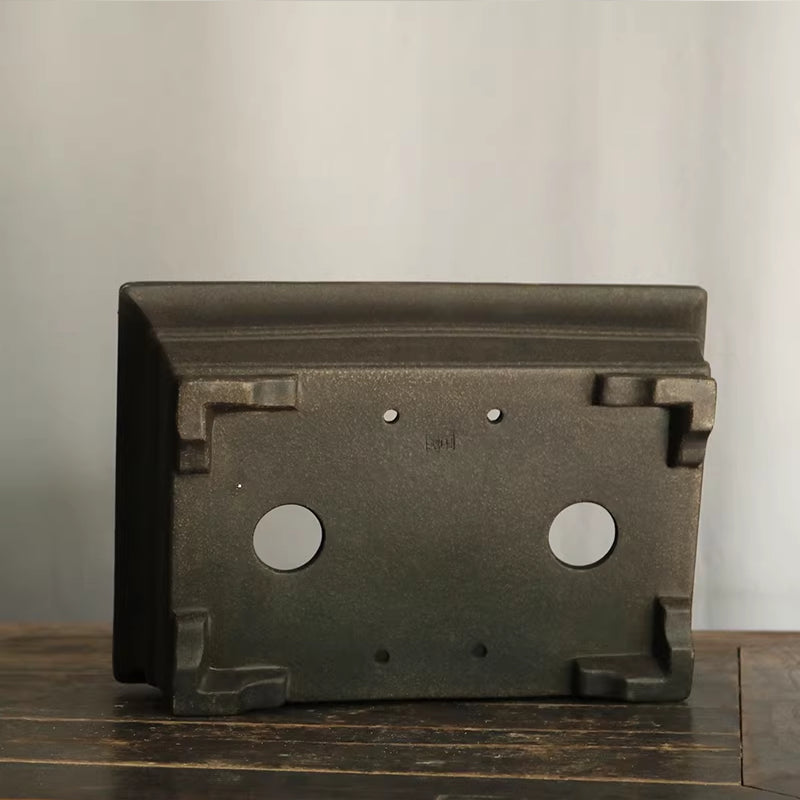 12.2 inch (31cm) Large Rectangular Premium Unglazed Black Speckled Finish Bonsai Pot Bottom View
