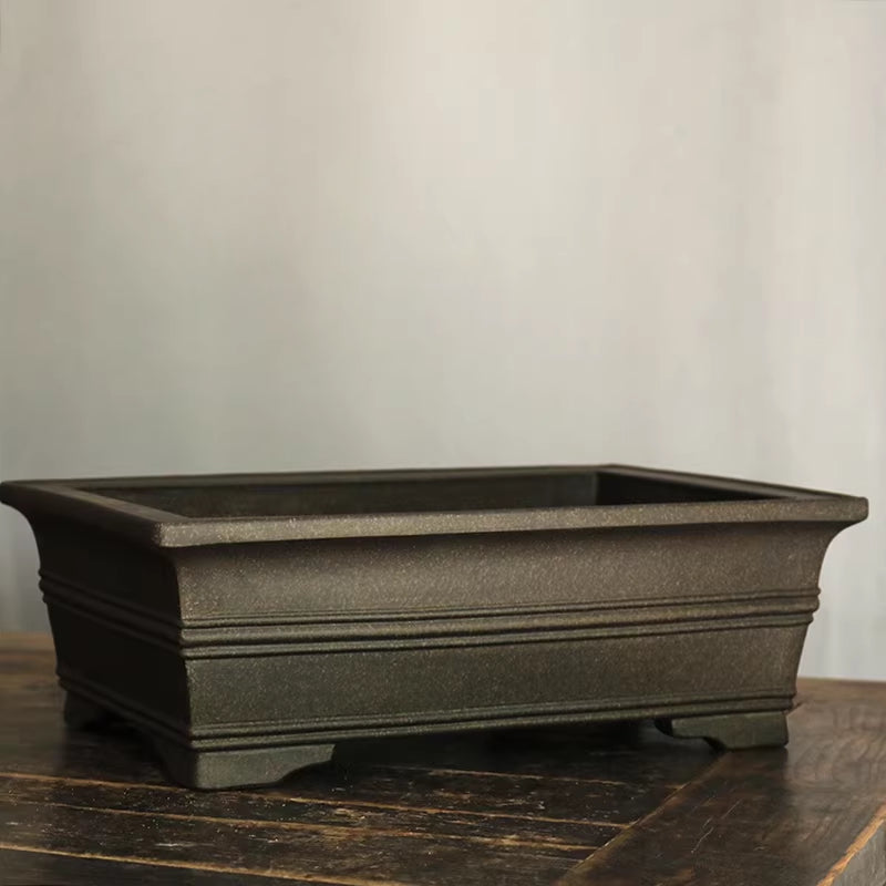12.2 inch (31cm) Large Rectangular Premium Unglazed Black Speckled Finish Bonsai Pot Corner View