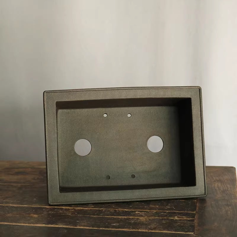 12.2 inch (31cm) Large Rectangular Premium Unglazed Black Speckled Finish Bonsai Pot Inner View