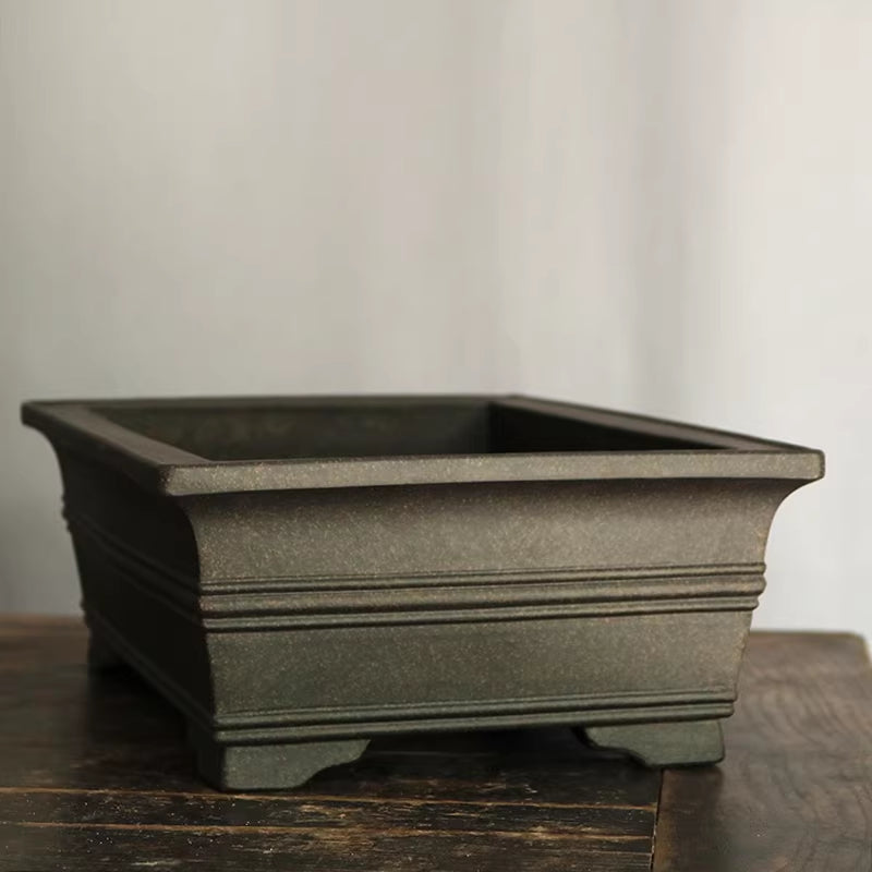 12.2 inch (31cm) Large Rectangular Premium Unglazed Black Speckled Finish Bonsai Pot Side View