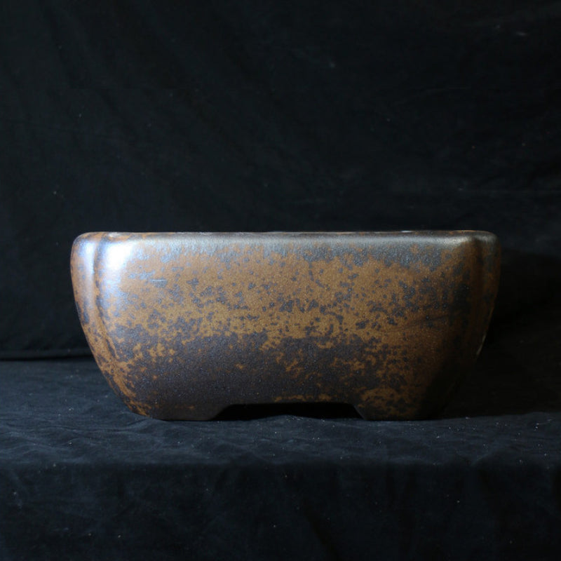 12.2 inch (31cm) Large Square Speckled Finish Eroded Stone-Like Broken Edge Style Unique Bonsai Pot Back View