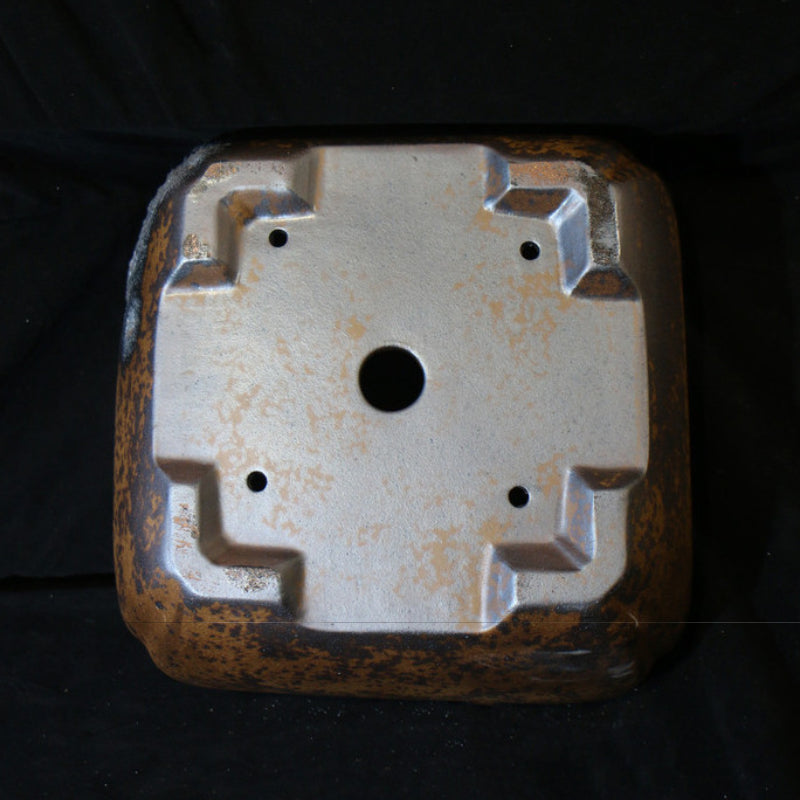 12.2 inch (31cm) Large Square Speckled Finish Eroded Stone-Like Broken Edge Style Unique Bonsai Pot Bottom View