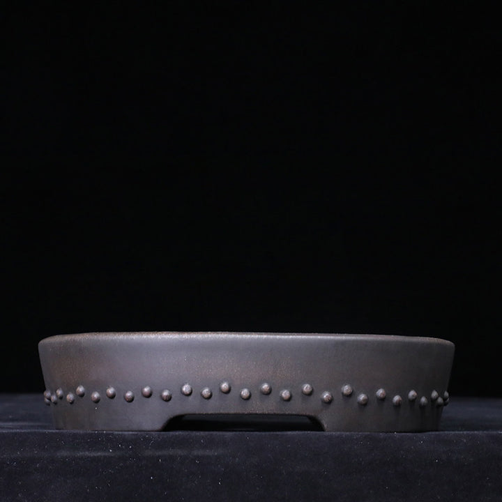 12.2 inch (31cm) Large Studded Oval Dark Unglazed Shallow Bonsai Pot