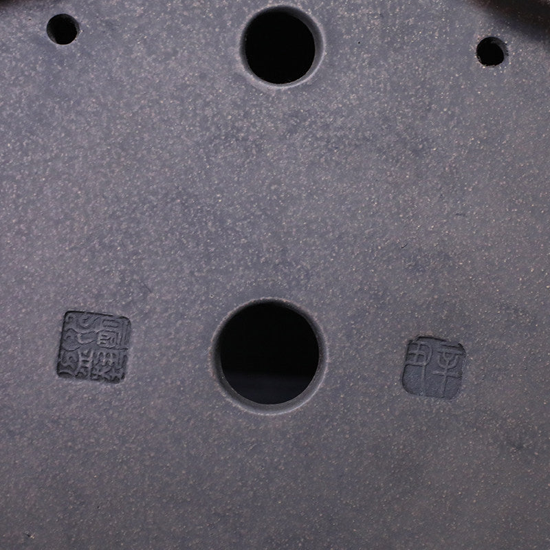 12.2 inch (31cm) Large Studded Oval Drum Dark Unglazed Shallow Bonsai Pot Close Shot