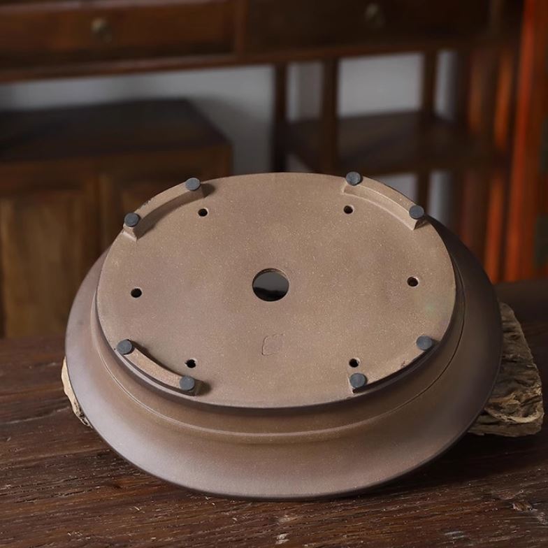 12.3" (31.4cm) Large Traditional Yixing Clay Oval Handmade Bonsai Pot Bottom View