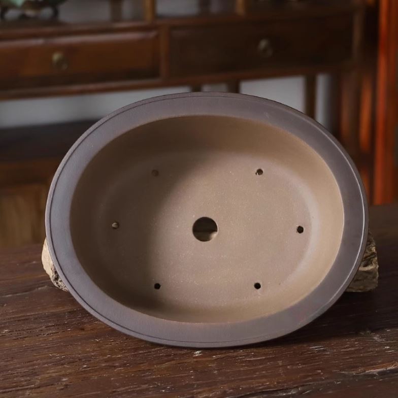 12.3" (31.4cm) Large Traditional Yixing Clay Oval Handmade Bonsai Pot Inner View