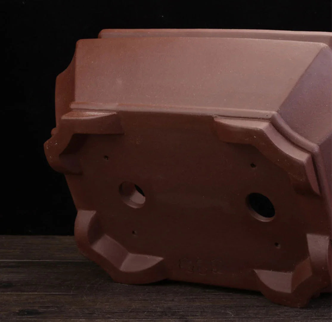 12.4" (31.7cm) Large Rectangular Architectural Yixing Clay Bonsai Pot Bottom View