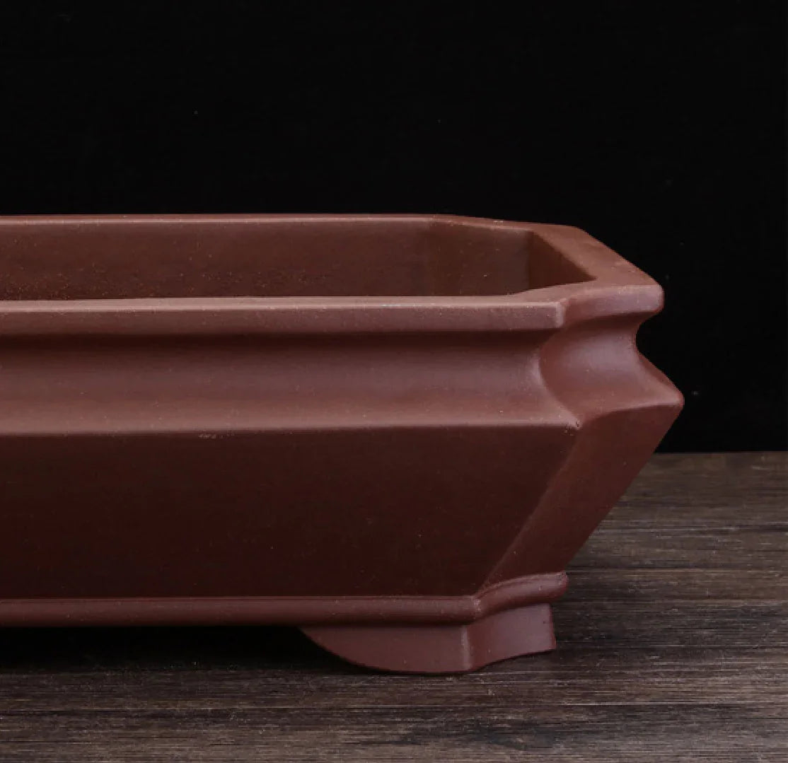 12.4" (31.7cm) Large Rectangular Architectural Yixing Clay Bonsai Pot Corner View