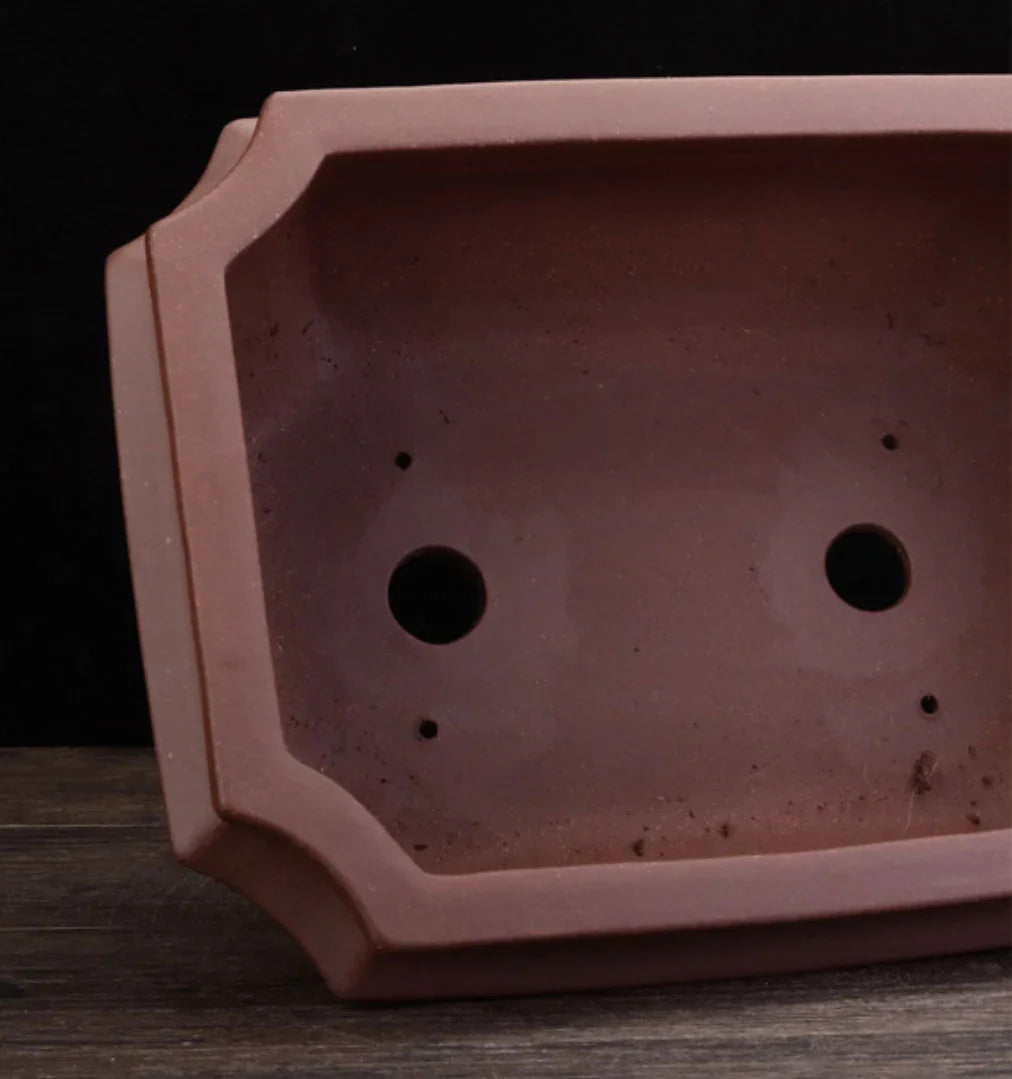 12.4" (31.7cm) Large Rectangular Architectural Yixing Clay Bonsai Pot Inner View