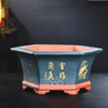 12.4 inch (31.5cm) Large Hexagonal Unglazed Semi Cascade Bonsai Pots Blue Color