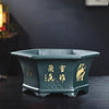 12.4 inch (31.5cm) Large Hexagonal Unglazed Semi Cascade Bonsai Pots Emperor Green Color