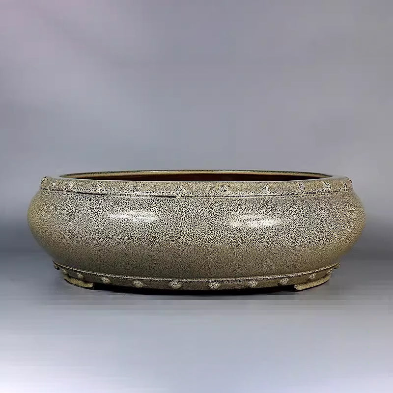 12.4 inch (31.5cm) Large Round Glazed Dust-Style FInish Drum Bonsai Pot