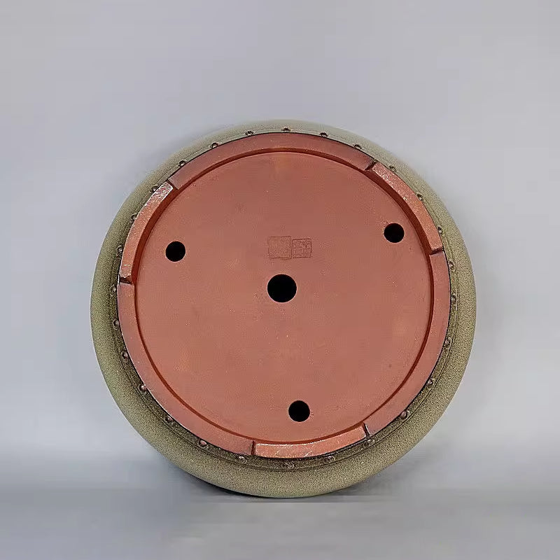 12.4 inch (31.5cm) Large Round Glazed Dust-Style FInish Drum Bonsai Pot Bottom View