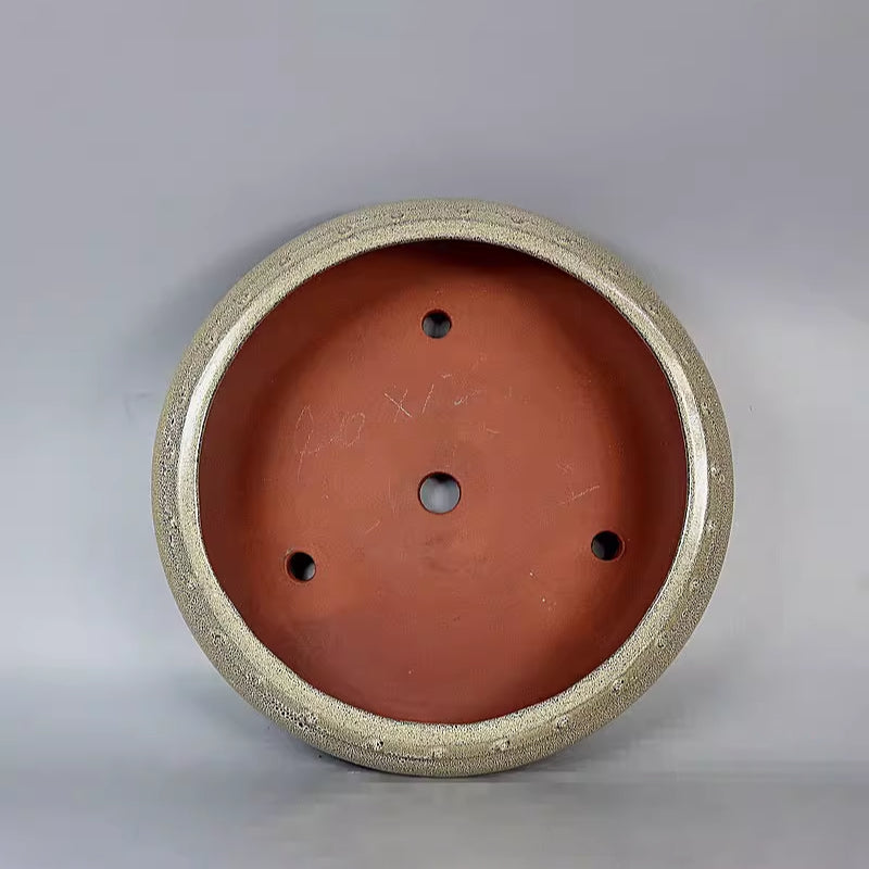 12.4 inch (31.5cm) Large Round Glazed Dust-Style FInish Drum Bonsai Pot Inner View