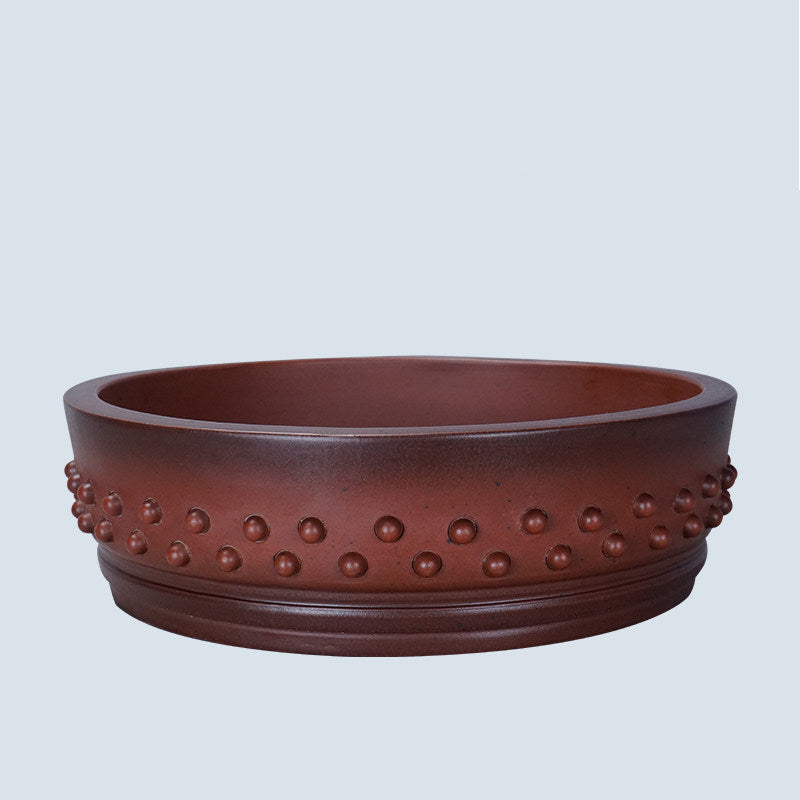 12.4 inch(31.5cm) Large Round Handmade Studded Unglazed Drum Bonsai Pot