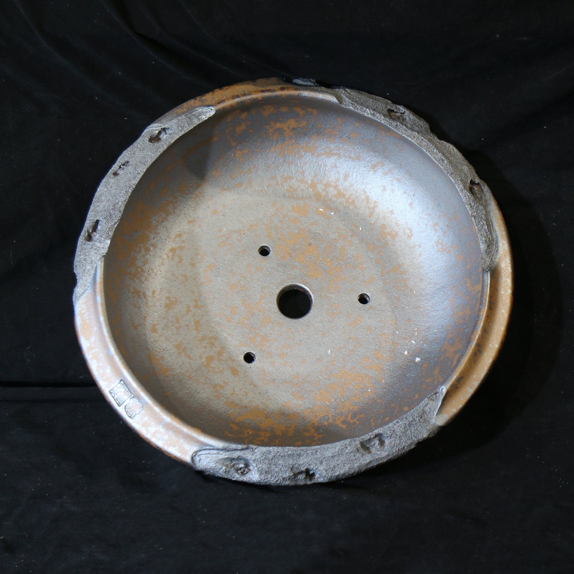 12.4 inch (31.5cm) Large Round Speckled Finish Unglazed Unique Bonsai Pot w Eroded Stone-Like Texture Inner View