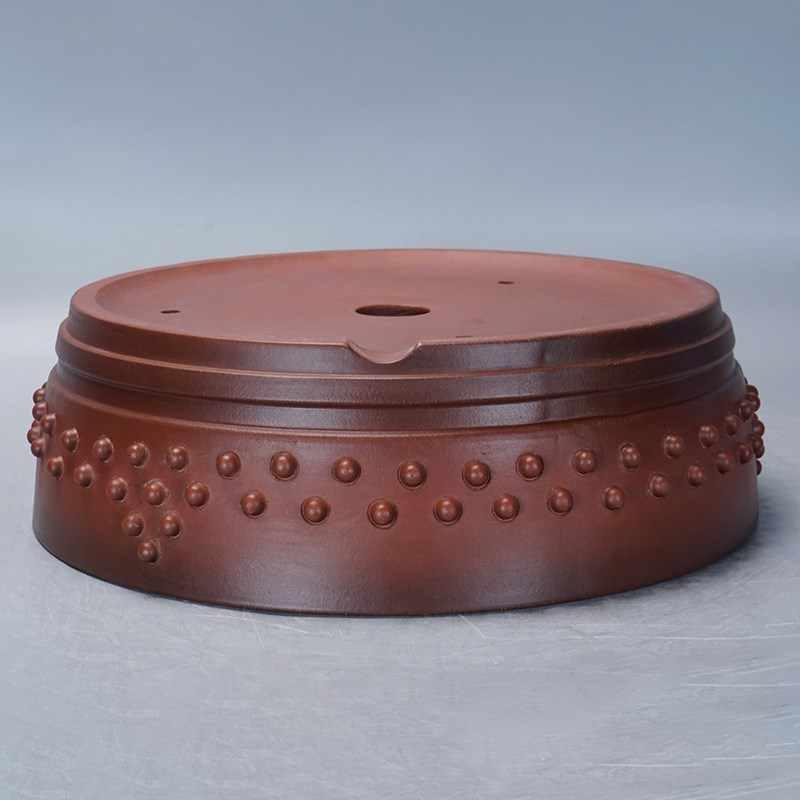 12.4 inch (31.5cm) Large Round Studded Unglazed Drum Bonsai Pot Side View