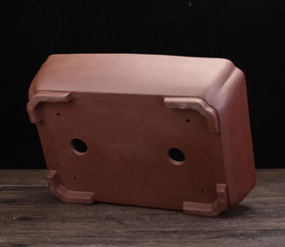 12.5" (31.8cm) Large Rectangular Unglazed Corner-Cut Bonsai Pot Bottom View
