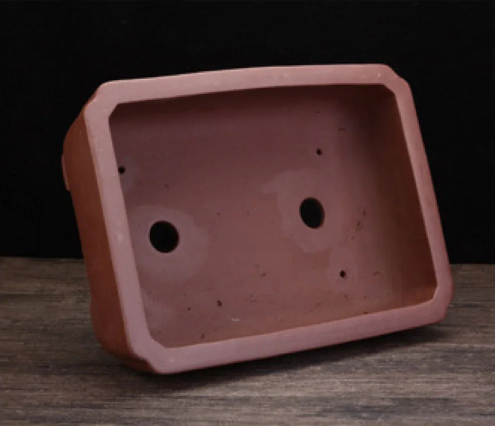 12.5" (31.8cm) Large Rectangular Unglazed Corner-Cut Bonsai Pot Inner View