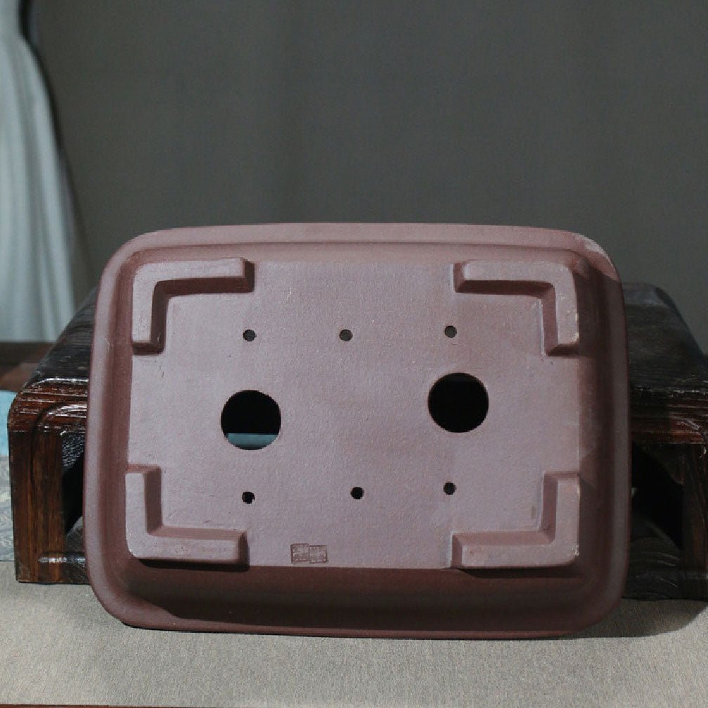 12.6" (32cm) Large Rectangular Classic Yixing Clay Raised Feet Bonsai Pot Bottom View