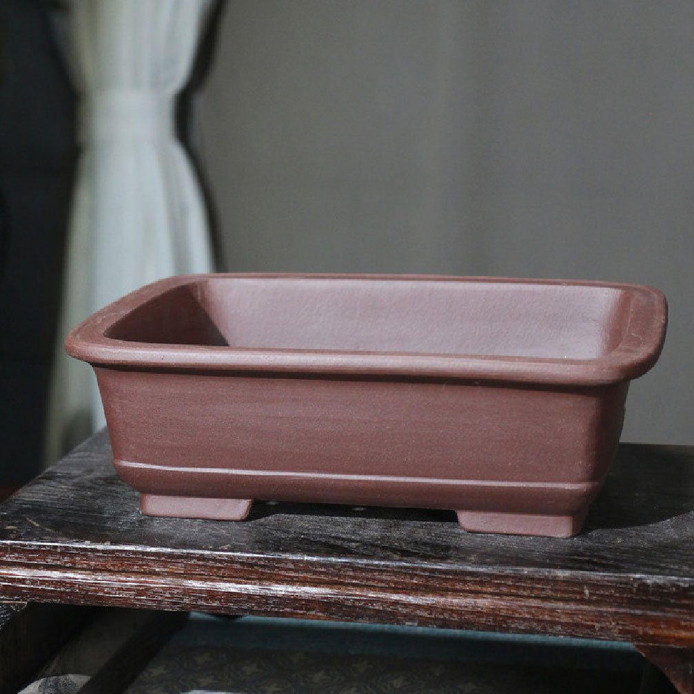 12.6" (32cm) Large Rectangular Classic Yixing Clay Raised Feet Bonsai Pot Corner View