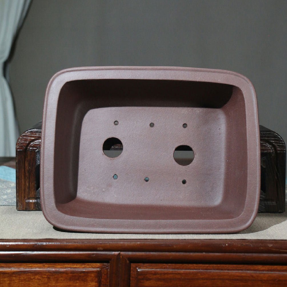12.6" (32cm) Large Rectangular Classic Yixing Clay Raised Feet Bonsai Pot Inner View