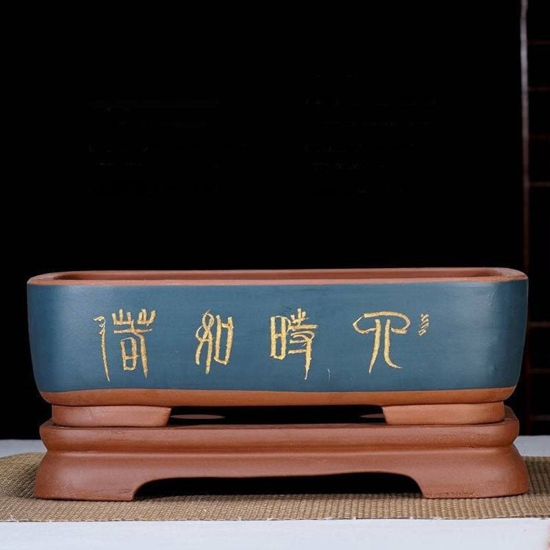 12.6" (32cm) Large Rectangular Dual Tone Artistic Bonsai Pot w Stand