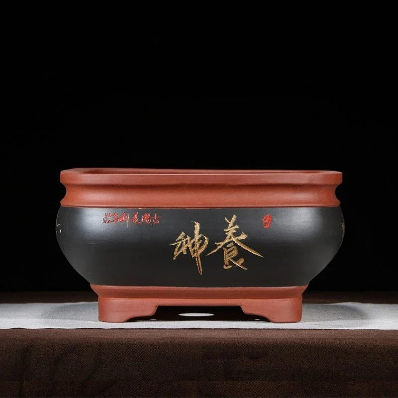 12.6" (32cm) Large Square Smooth-Cornered Traditional Bonsai Pots Black Color