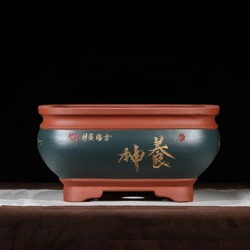 12.6" (32cm) Large Square Smooth-Cornered Traditional Bonsai Pots Blue Color