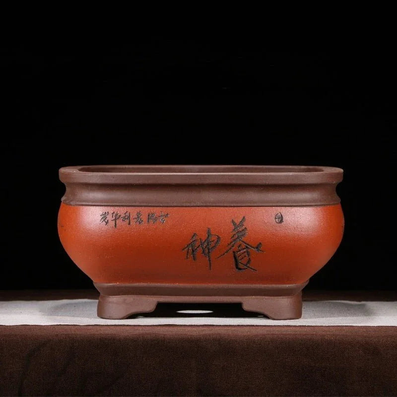 12.6" (32cm) Large Square Smooth-Cornered Traditional Bonsai Pots Red Color