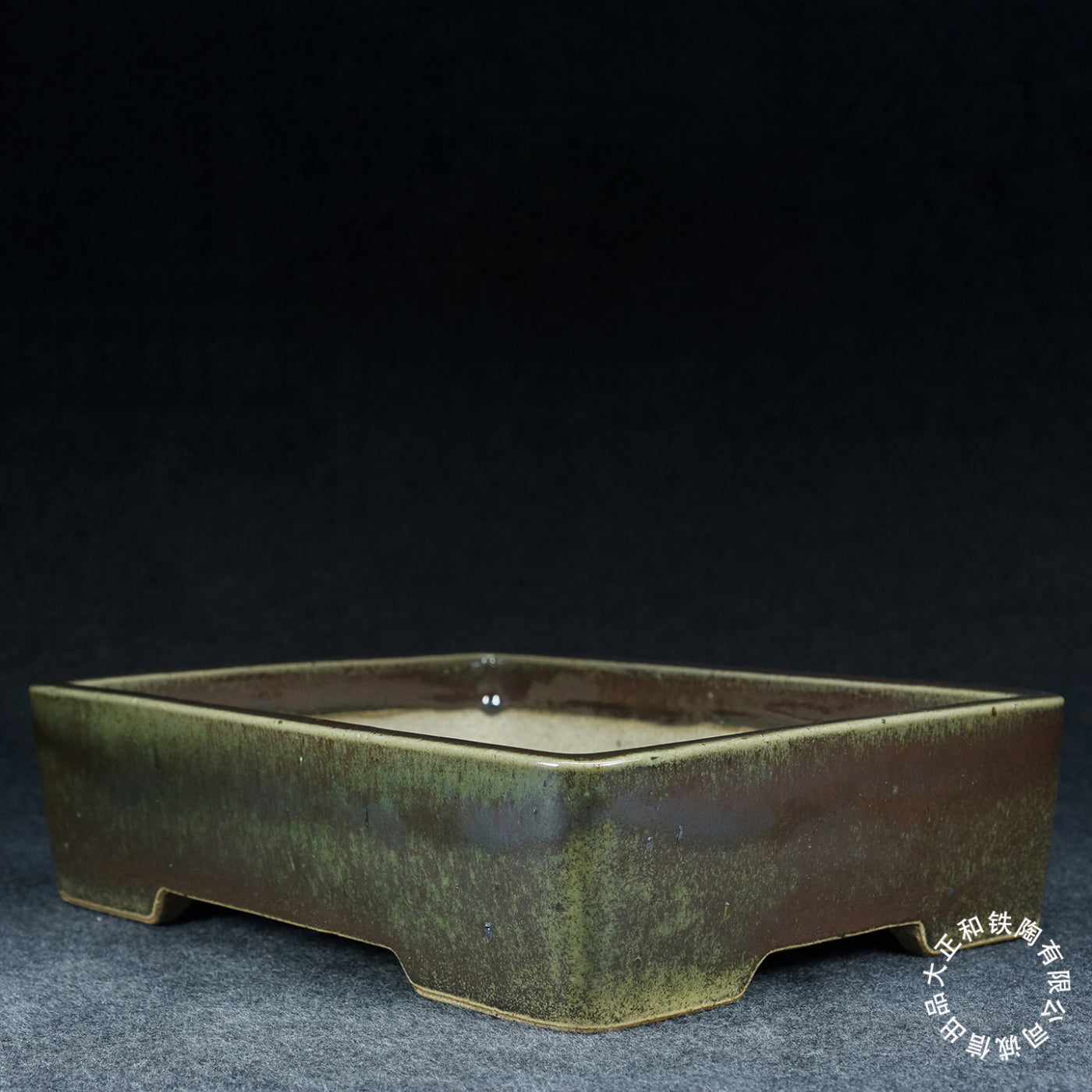 12.6 inch (32.2cm) Large Rectangular Unique Green-Brown Multi-Tone Glazed Bonsai Pot
