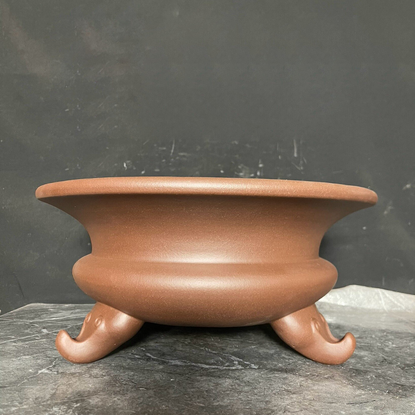 12.6 inch (32cm) Large 5.5 inch (14cm) Deep Flared Round  Unique Bonsai Pot w Three Large Feet