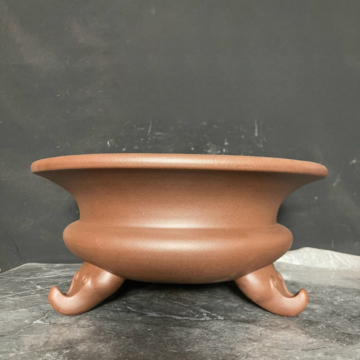 12.6 inch (32cm) Large 5.5 inch (14cm) Deep Flared Round  Unique Bonsai Pot w Three Large Feet