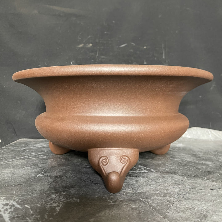 12.6 inch (32cm) Large 5.5 inch (14cm) Deep Flared Round Unique Bonsai Pot w Three Large Feet Corner View