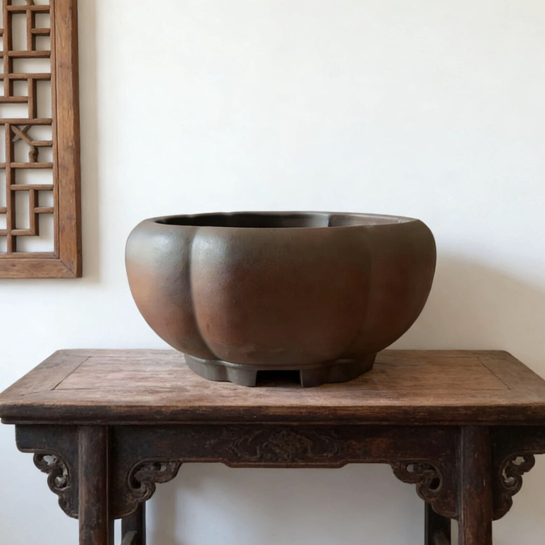 12.6 inch (32cm) Large 7.4 inch (19cm) Deep Brown Dual Tone Semi Cascade Bonsai Pot