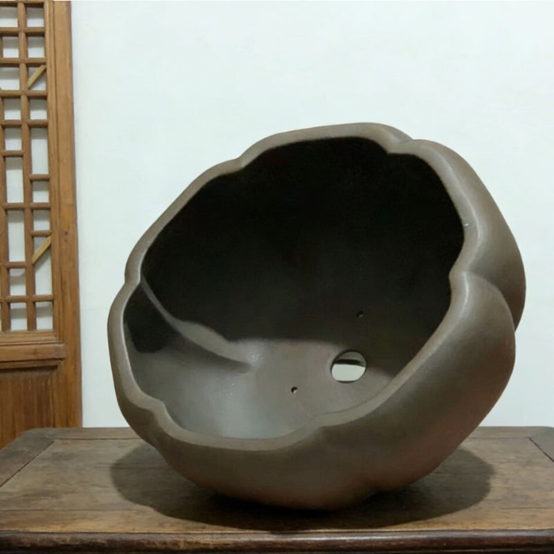 12.6 inch (32cm) Large 7.4 inch (19cm) Deep Brown Dual Tone Semi Cascade Bonsai Pot Inner View