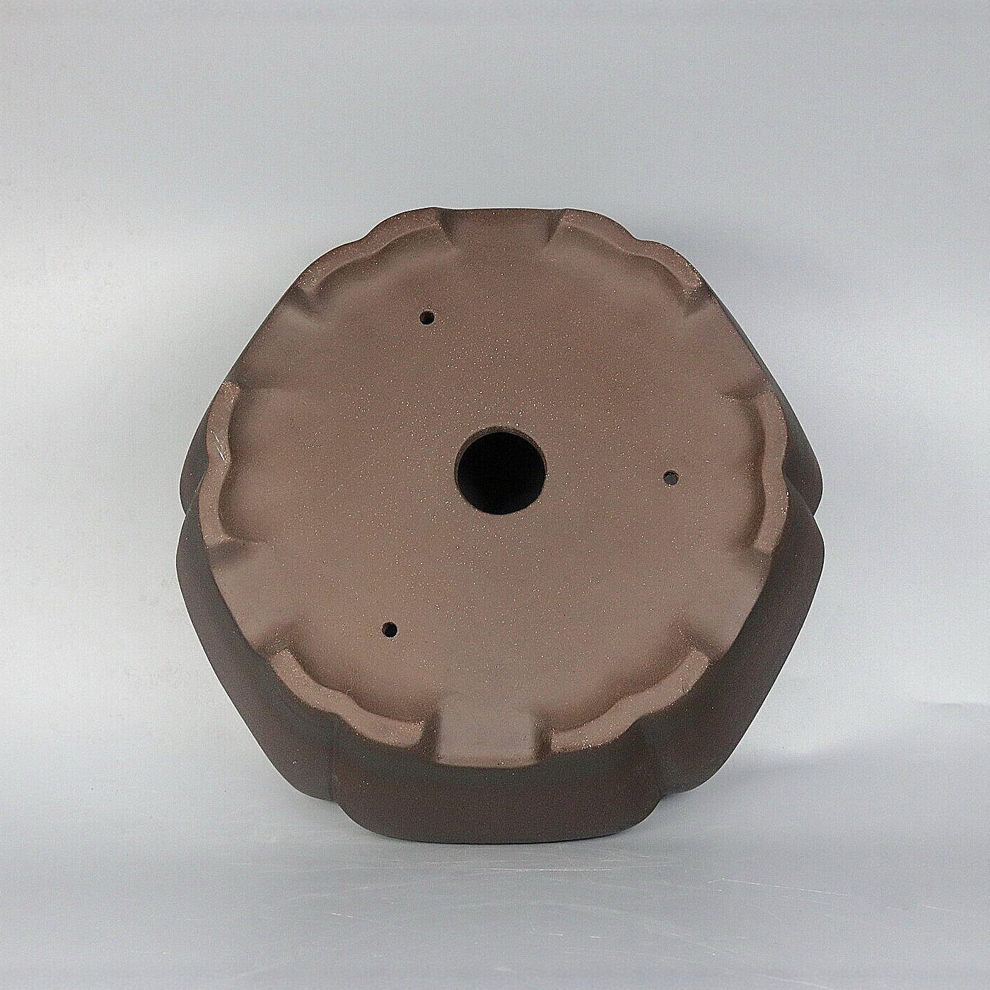 12.6 inch (32cm) Large Flared Hexagonal Dark Unglazed Premium Bonsai Pot Bottom View