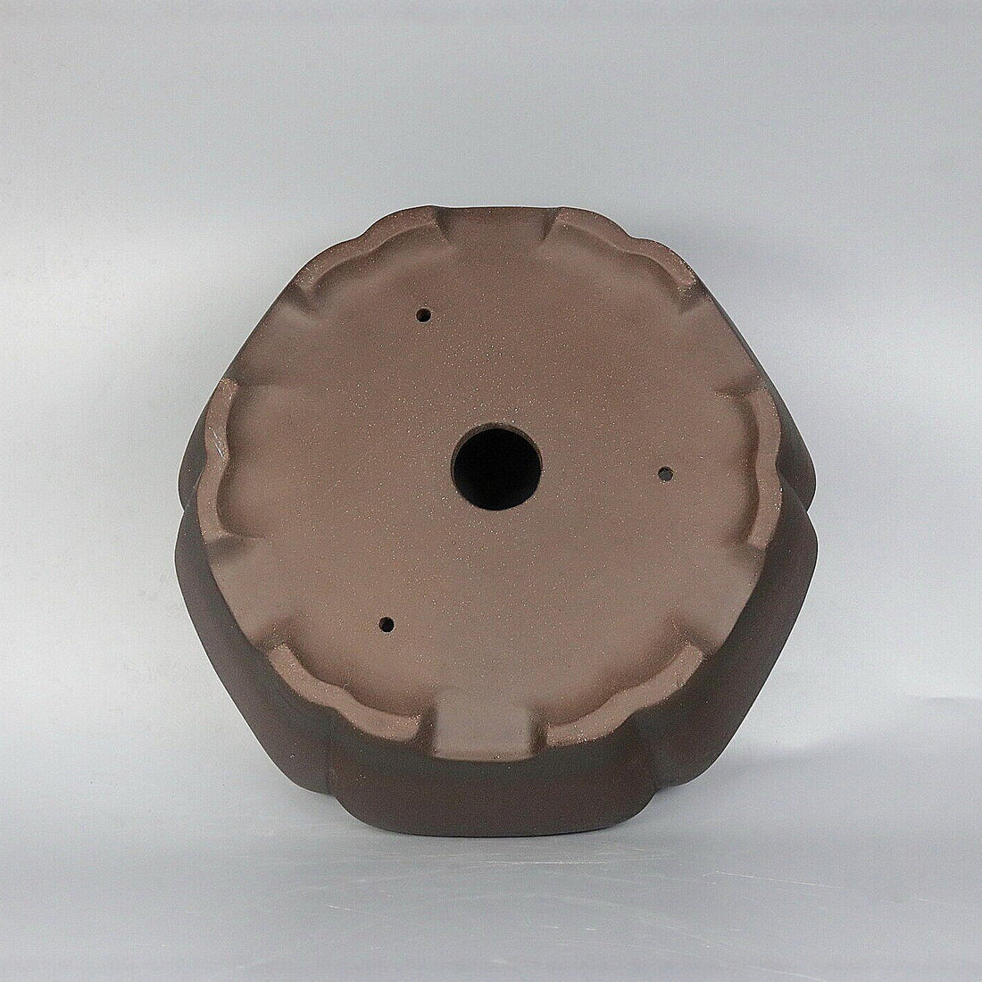 12.6 inch (32cm) Large Flared Hexagonal Dark Unglazed Premium Bonsai Pot Bottom View