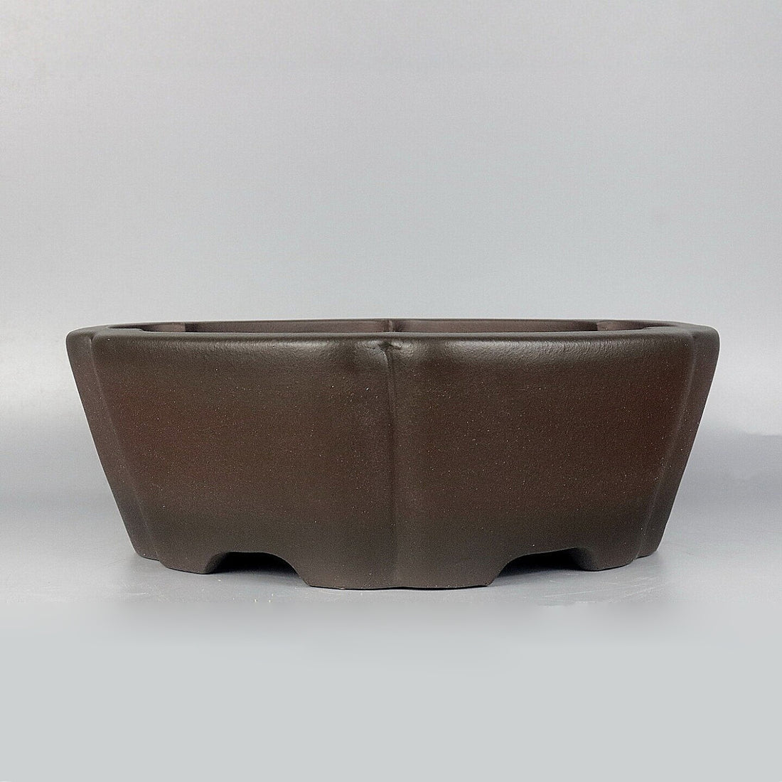 12.6 inch (32cm) Large Flared Hexagonal Dark Unglazed Premium Bonsai Pot Corner View