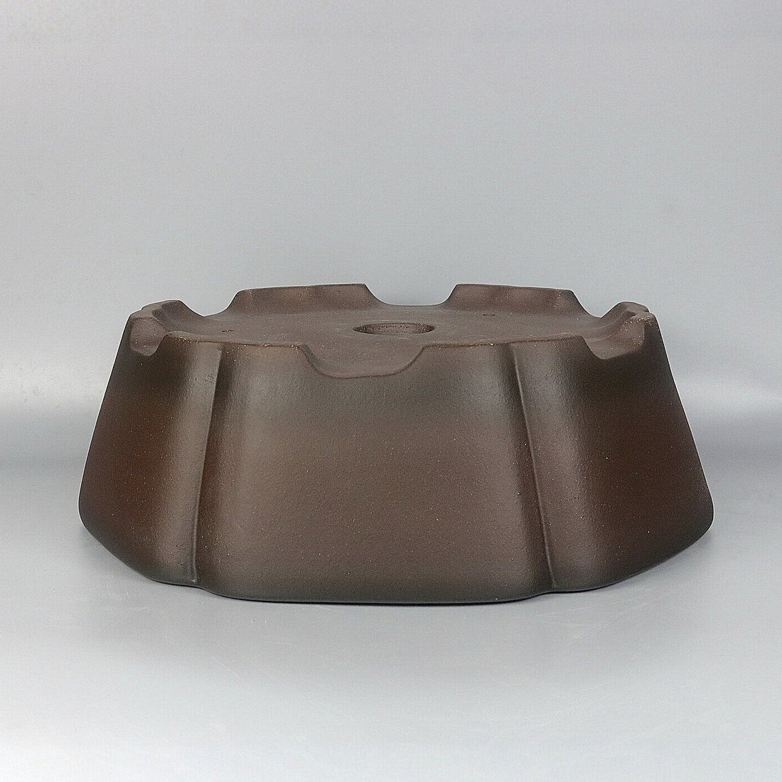 12.6 inch (32cm) Large Flared Hexagonal Dark Unglazed Premium Bonsai Pot Upside Down View