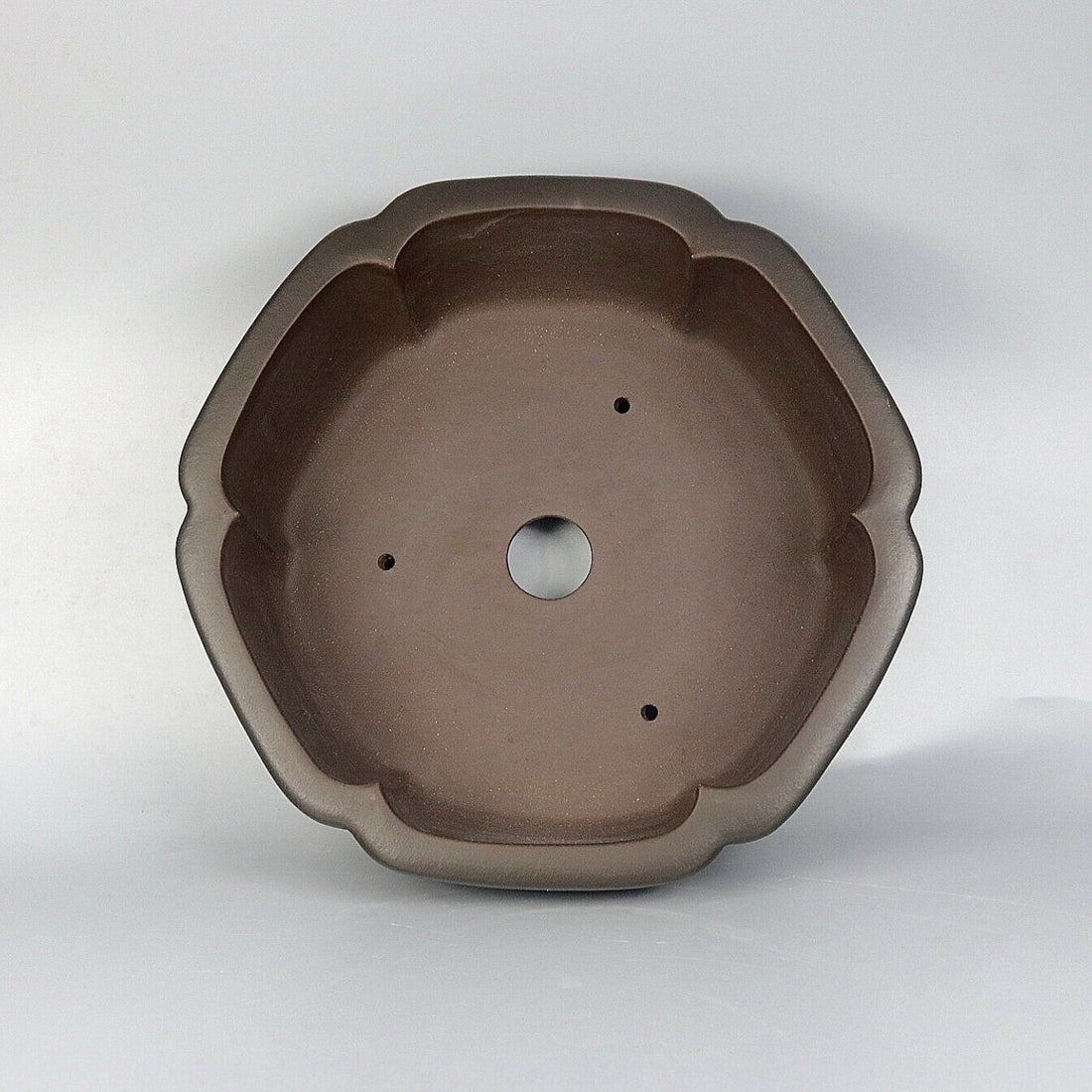 12.6 inch (32cm) Large Flared Hexagonal Dark Unglazed Premium Bonsai Pot Inside View