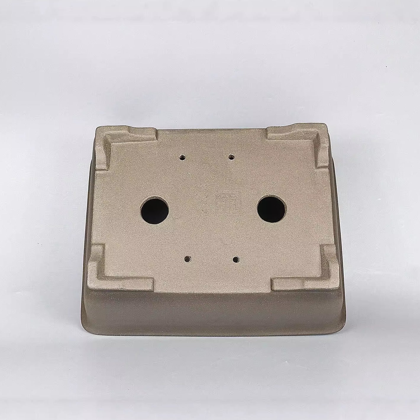 12.6 inch (32cm) Large Rectangular Beige Dual Tone Traditional Unglazed Bonsai Pot Bottom View