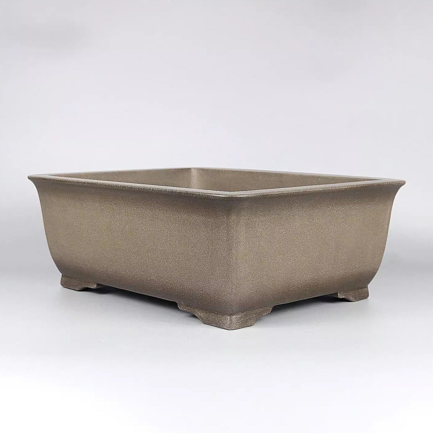 12.6 inch (32cm) Large Rectangular Beige Dual Tone Traditional Unglazed Bonsai Pot Corner View