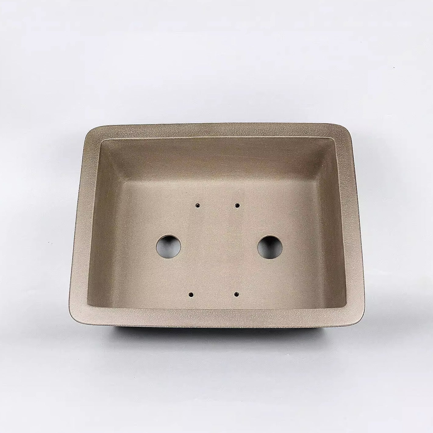12.6 inch (32cm) Large Rectangular Beige Dual Tone Traditional Unglazed Bonsai Pot Inner View